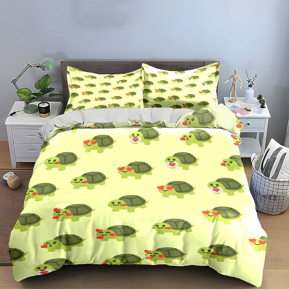 Cute Turtles Pattern Three-Piece Set Soft Comfortable Duvet Cover Bedding Set Included 1*Duvet Cover & 2*Pillowcases, Gift