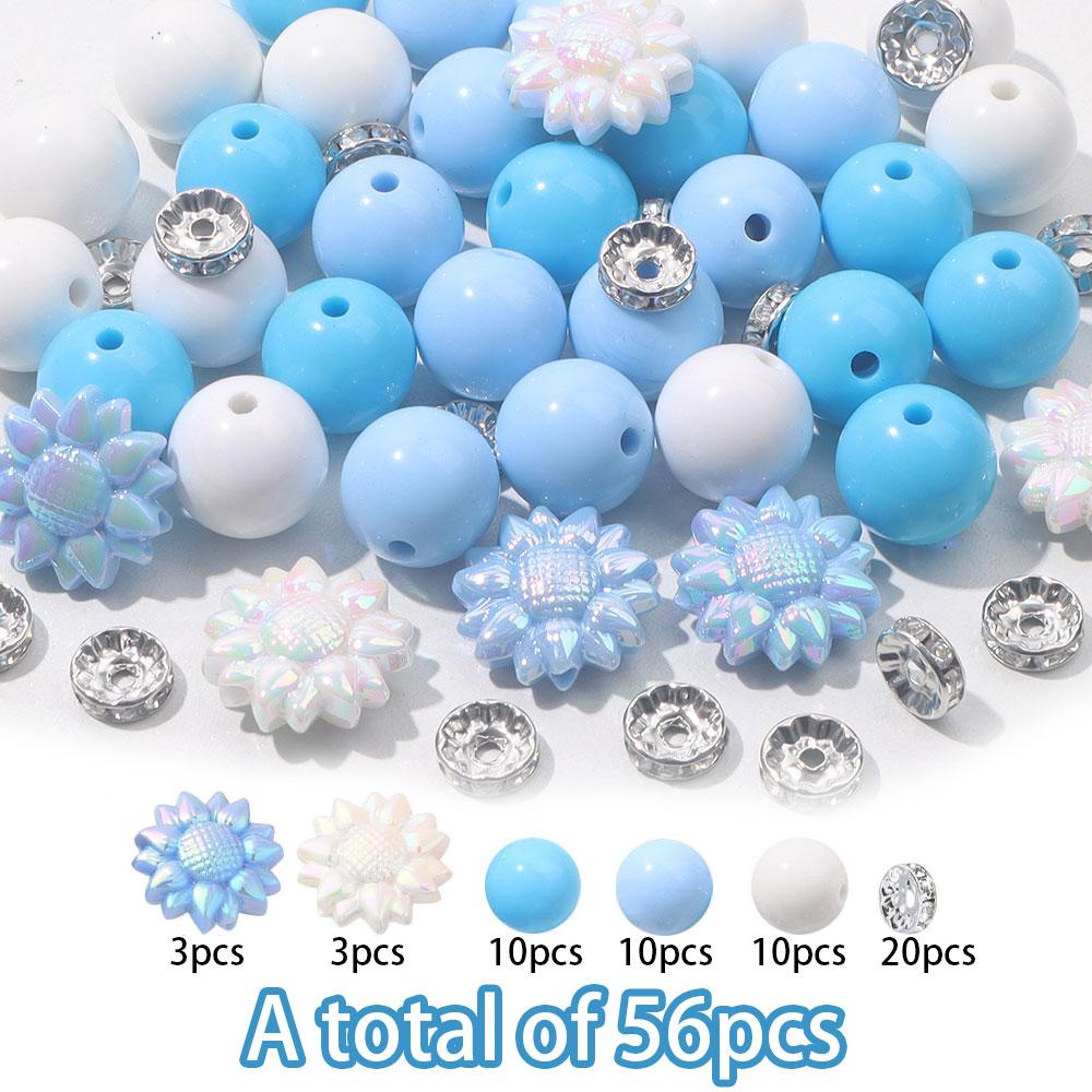 

56 шт. акриловых декоративных бусин, в том числе 30 круглых акриловых бусин диаметром 15,5 мм, 6 акриловых бусин в форме цветка и 20 блестящих разделительных бусин диаметром 10 мм 56pcs фиолетовый