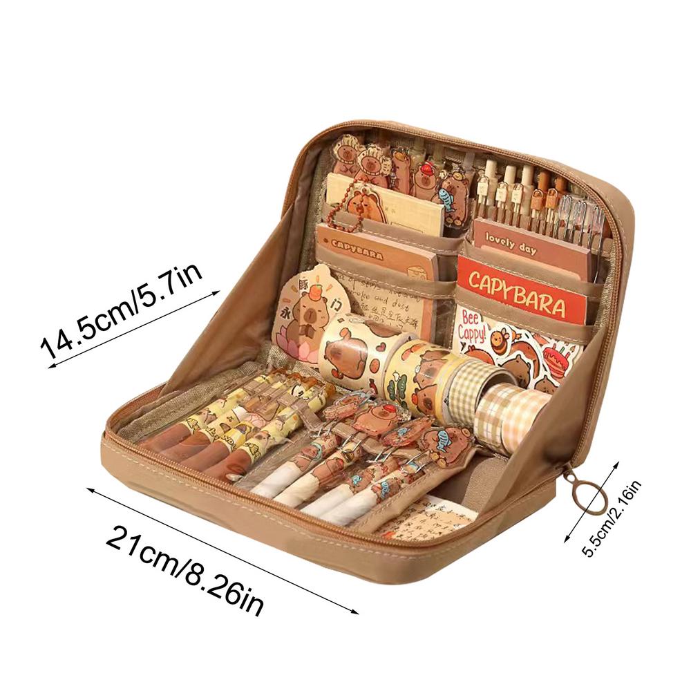 

12-Layer Large Capacity Pen Bag 90 Degree Large Opening School Student Cute Capybara Pencil Case Zipper Stationery Organizer