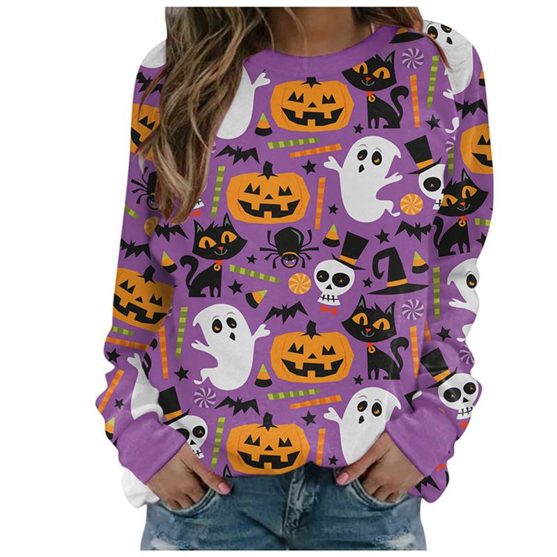 Retro Halloween Pumpkin Head Sweatshirts 3D Print Women Casual Oversized Long Sleeve Tracksuits Pullover Hoodies Female Clothing