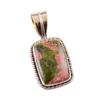 Natural Unakite Gemstone 925 Solid Sterling Silver Two Tone Pendant 1.25'' T0k70