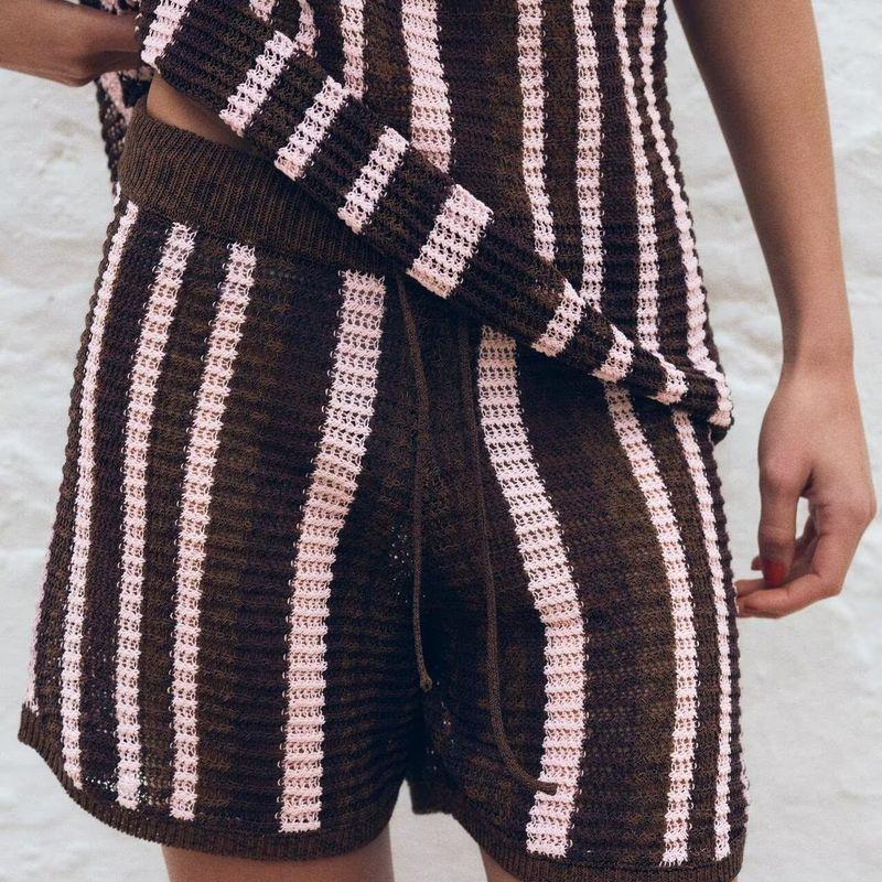 Zbzr Spring New Women Clothes Western Style Short Sleeve Knit High Waist Knit Shorts 3920244 3920243
