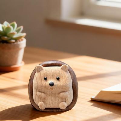 Handgeschnitzte Igel-Figur Miniatur Holz Waldtier Statue Rustikales Sammlerstück Igel-Skulptur für Wohnzimmer