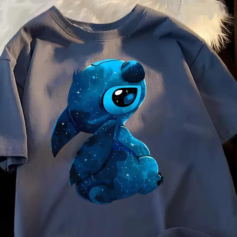 Funny 100 Cotton Stitch Love Graphic Print TShirt for Women Casual Short Sleeve Tee Cartoon Design