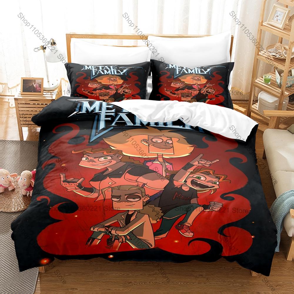 Cool Metal Family 3Pcs Bedding Set Cartoon Kpop Duvet Cover Pillowcase Bed Set Single Twin Full Queen King Size Home Bedroom Dec