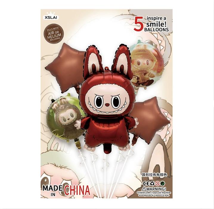 5Pcs Cute Cartoon Labubu Aluminum Film Balloon Kids Birthday Party Decoration Baby Shower Inflatable Toy