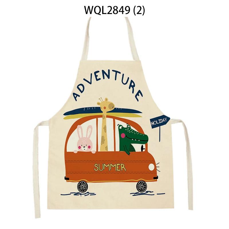 Cute Animal Style Kitchen Aprons Adult Kids Sleeveless Linen Cooking Aprons Cartoon Fox Giraffe Rabbit Pattern Baking Aprons