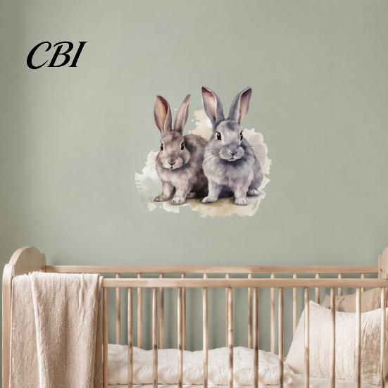 Healing Style Rabbit Wall Decoration Cartoon Sticker for Kids Room, Waterproof PVC Bunny Decal, Easy Peel And Stick Decor Art Nursery Bedroom