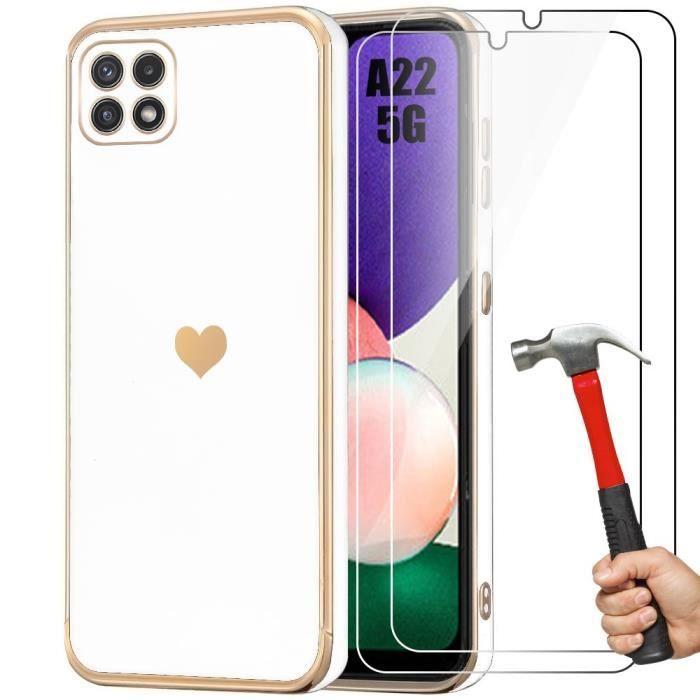 Coque Silicone - Booling - pour Samsung Galaxy A22 5G - Antichoc - Motif Cœur - 2 Protecteurs d'écran