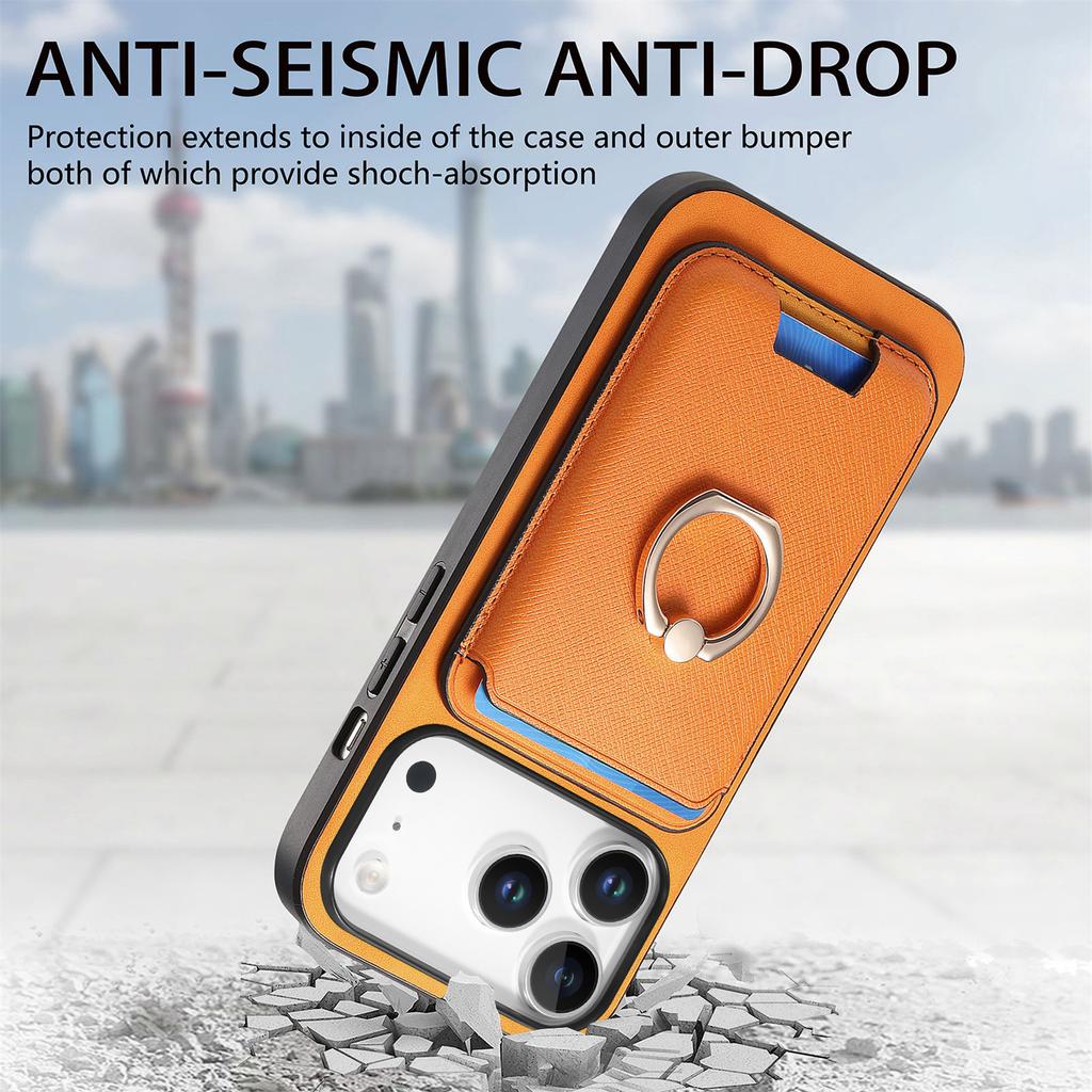 For iPhone 17 Pro Magnetic Case Detachable Card Bag Leather Back Cover with Kickstand