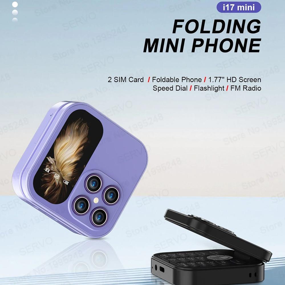 i17 Mini 2G Flip Phone 1.77inches HD Screen Dual SIM GSM Small Mobile Phone Support Flashlight Bluetooth FM Radio Speed Dial Gift CellPhone