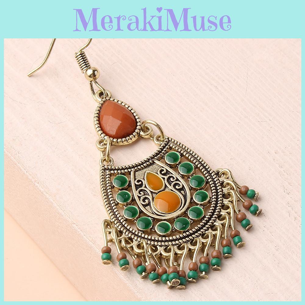 Ethnic Style Long Drop Oil Earrings Metal Geometric Pendant For Women Gift