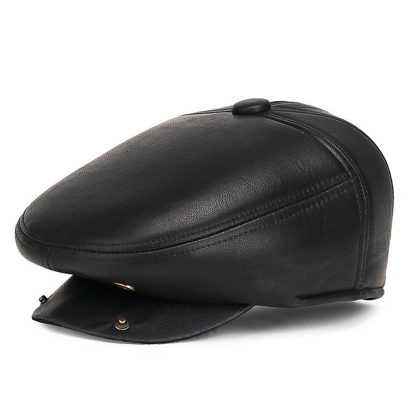 Men's Autumn-Winter Velvet-Lined PU Duckbill Cap with Ear Protection for Elderly