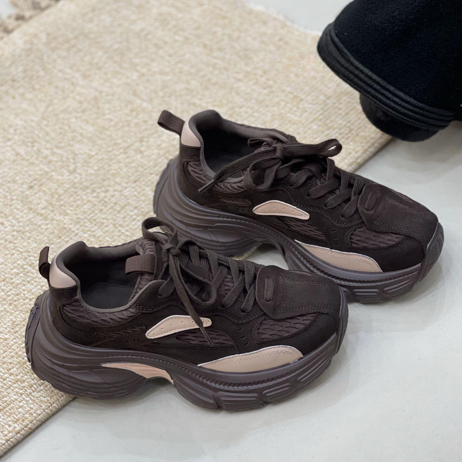 

Leather platform retro shoes women s autumn new gray versatile fashion casual height-increasing sports shoes 40