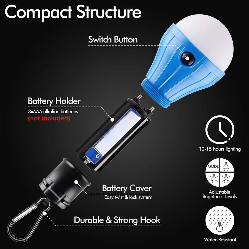 Portable LED Camping Tent Light with Hook - 3 Lighting Modes | Perfect for Camping, Hiking, Outdoor, Fishing & Emergency Use