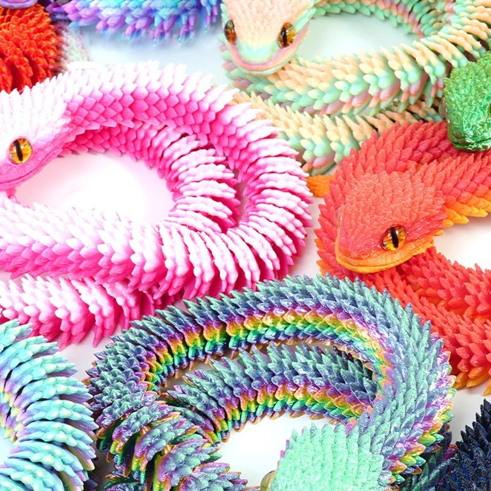 30cm 3D Printed Snake  Luminous Movable Joint Simulation Snake Figurine Multicolor 3D Printing Model Snake Ornament Creative Home Office Desktop Decor