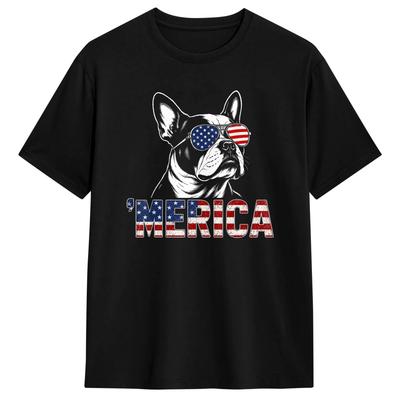 Unisex Unisexs T Shirt Merica Boston Terrier American Flag T Shirts Fashion Summer Tee Shirt Vintage Cotton Tops Gift