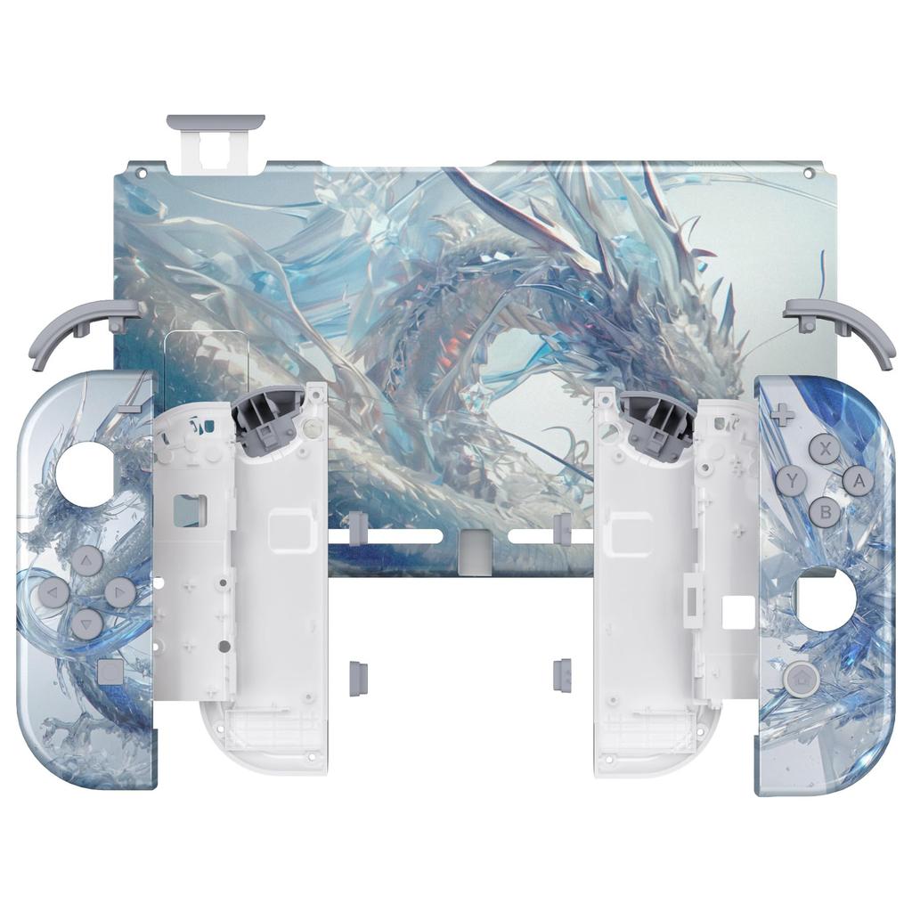 Custodia sostitutiva fai da te personalizzata compatibile con eXtremeRate, dotata di supporto posteriore con motivo, maniglia, controller, set completo di pulsanti, interruttore, piastra,