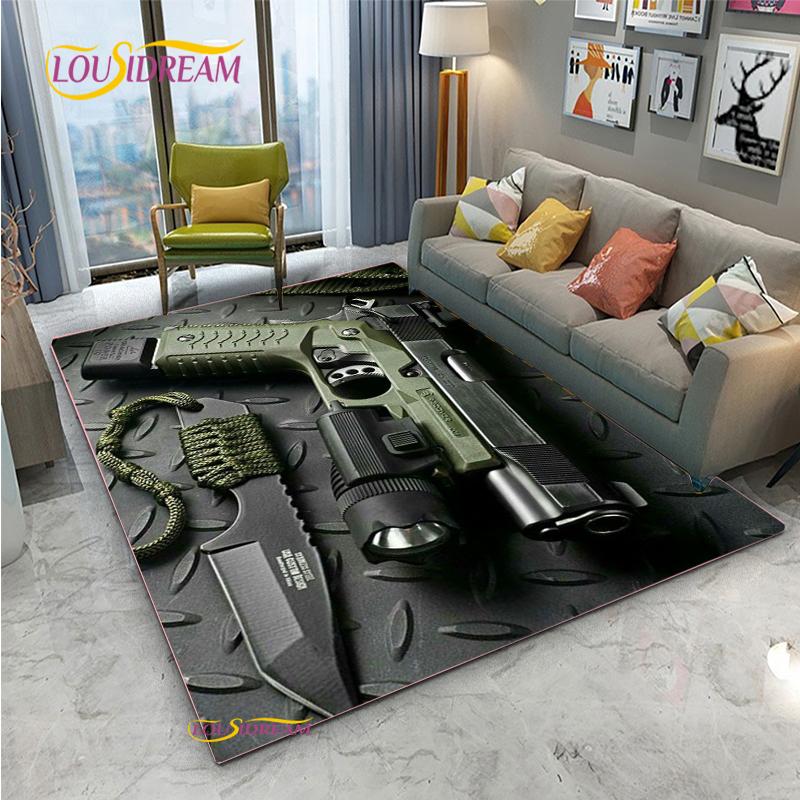 3D Geweer Pistool Revolver Wapen Cartoon Gebiedskleed, Tapijt Kleed voor Woonkamer Slaapkamer, Kind Keuken Deurmat Badkamer Antislip Vloermat