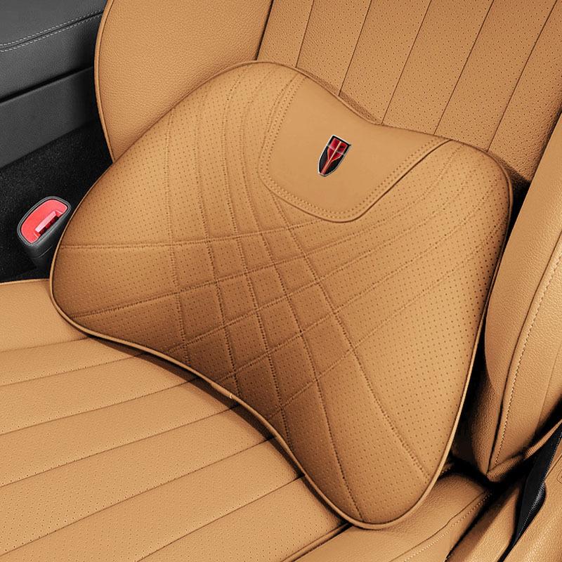 Polštář z paměťové pěny pro podporu krku a beder pro Hongqi HS5, H5, HS7, H7, H9 - Polštář na opěrku hlavy a opěradlo do auta z pravé kůže