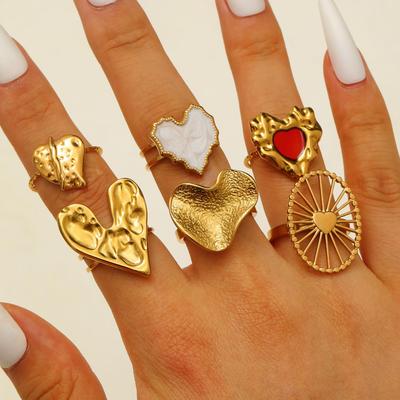 European & American Fashion Stainless Steel Geometric Water Drop Heart Snake Open Ring for Women