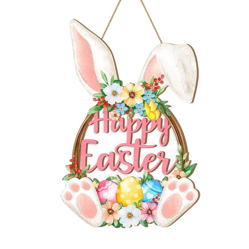 

Easter Wooden Door Decor Rabbit Easter Egg Flower Element Wreath Egg Shaped Spring Home Wall Decoration Easter Gift