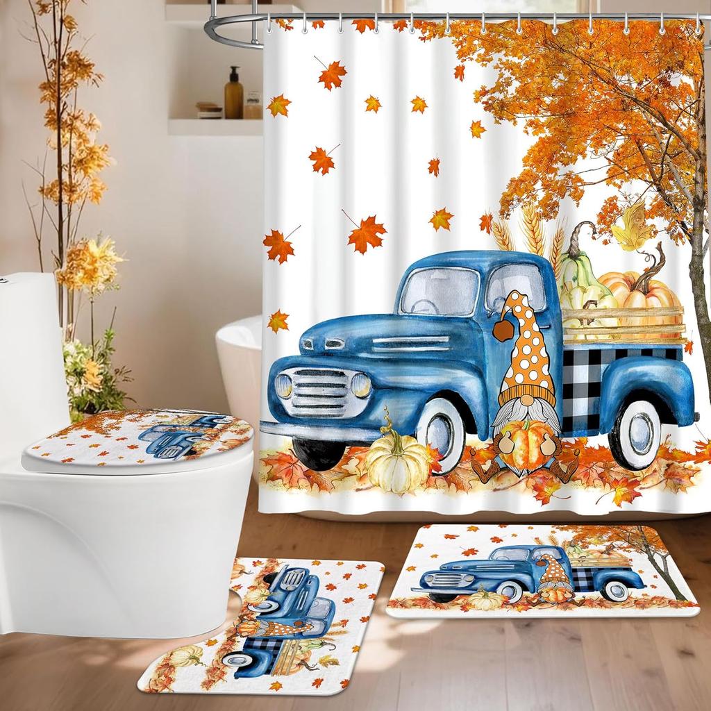 Halloween Shower Curtain Set, Halloween Bathroom Set 4, Bathroom Decor Sets With Shower Curtain And Rugs Accessories, Ghost