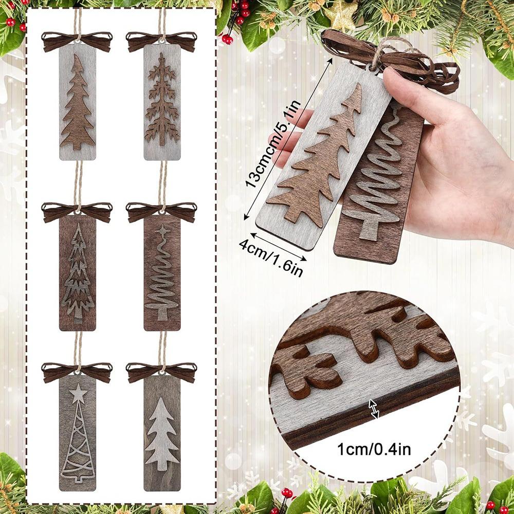 6PCS Wood Christmas Hanging Decoration Handcrafted Style Drop Ornament Festive Gift  Home Decoration