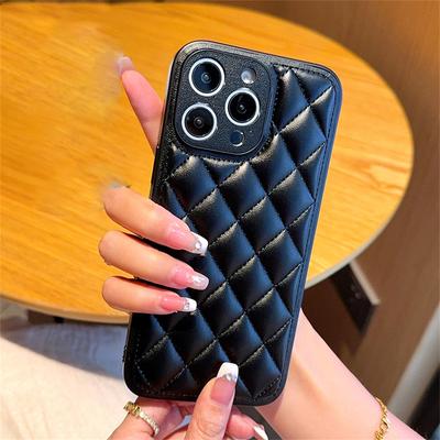 For iPhone 16 Pro Case Rhombus Stitching PU Leather + TPU Shockproof Phone Cover