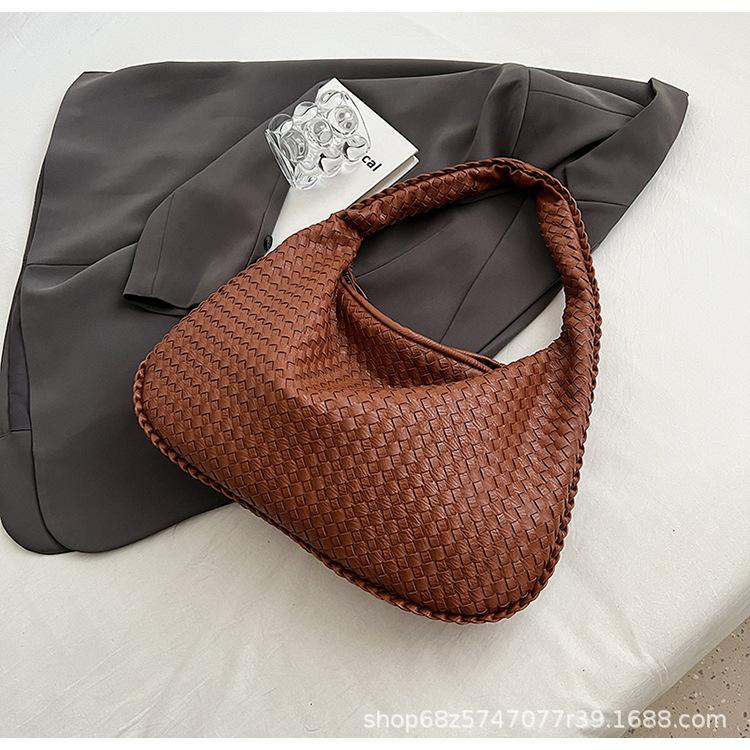 PU Woven Bag High-end Sense Bag Women's Simple Shoulder Tote Bag Korean Version Casual Armpit Hand-held Dumpling Bag