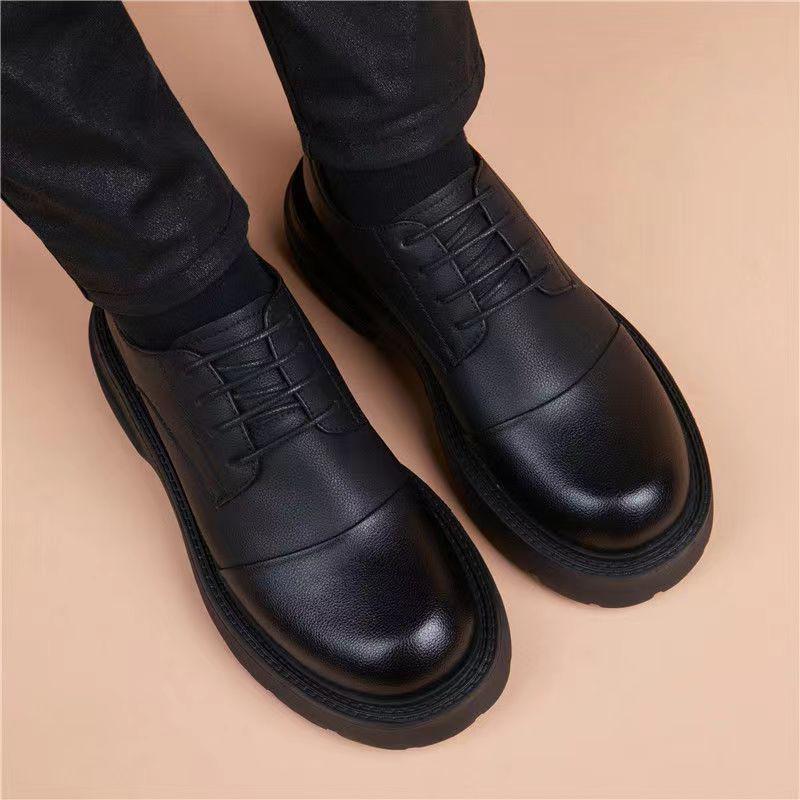 

Мужские черные кожаные туфли на толстой подошве - Новая корейская бизнес-кэжуал тенденция осени 2025 Default Item