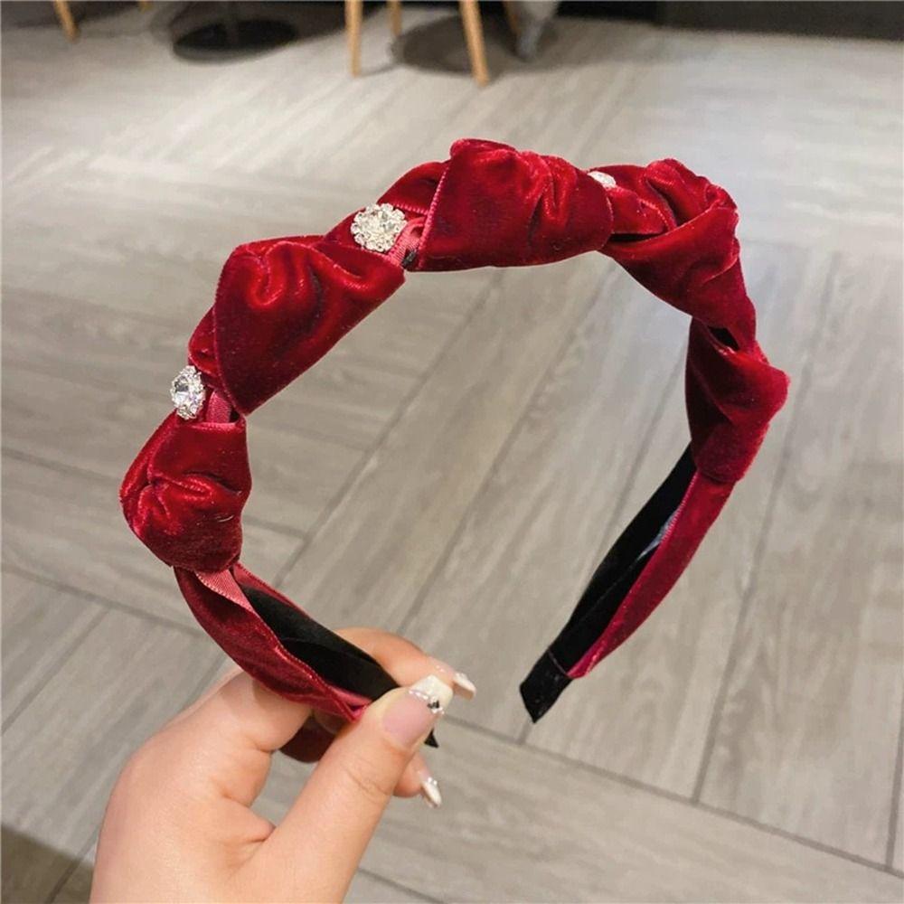 Wide Edged Crystal Bow Headband Solid Color Wide Edged Headband Fashion Bow Hair Hoop  Women Girls