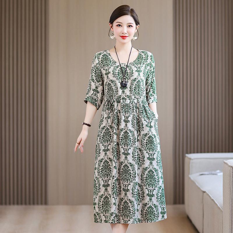 Übergröße Damen Langes Freizeitkleid Schmal geschnittenes Kleid Kurzarm Druckkleid Sommerkleid für Damen