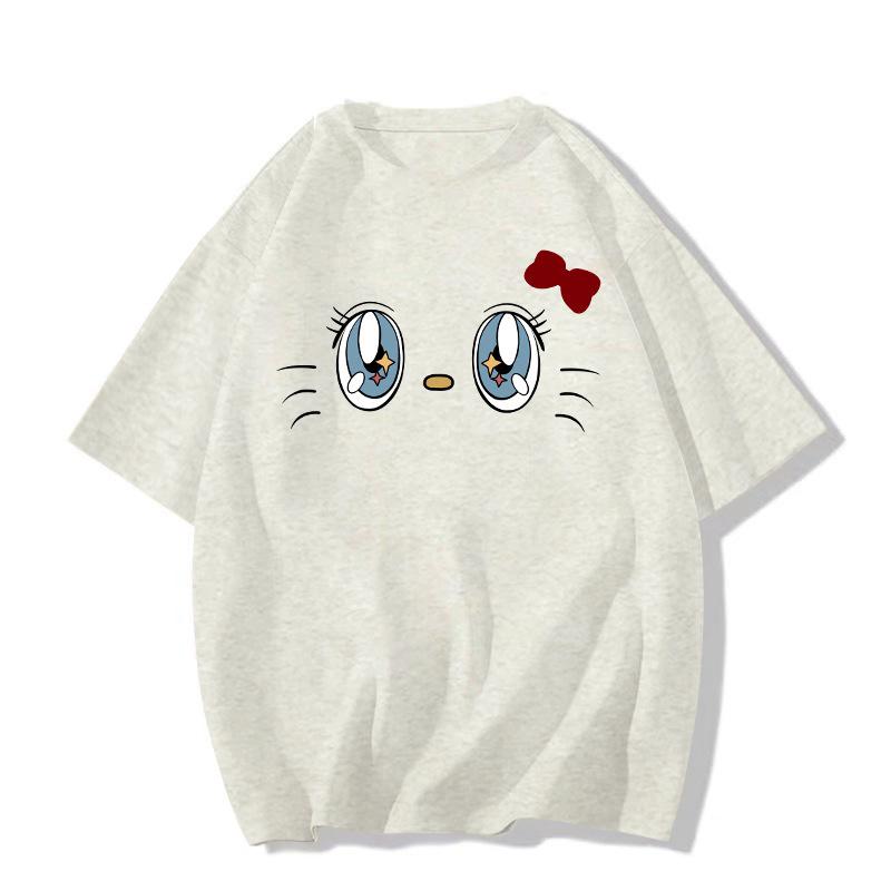 

2025 Новая женская хлопковая футболка с коротким рукавом свободного кроя в корейском стиле на лето M серый/белый