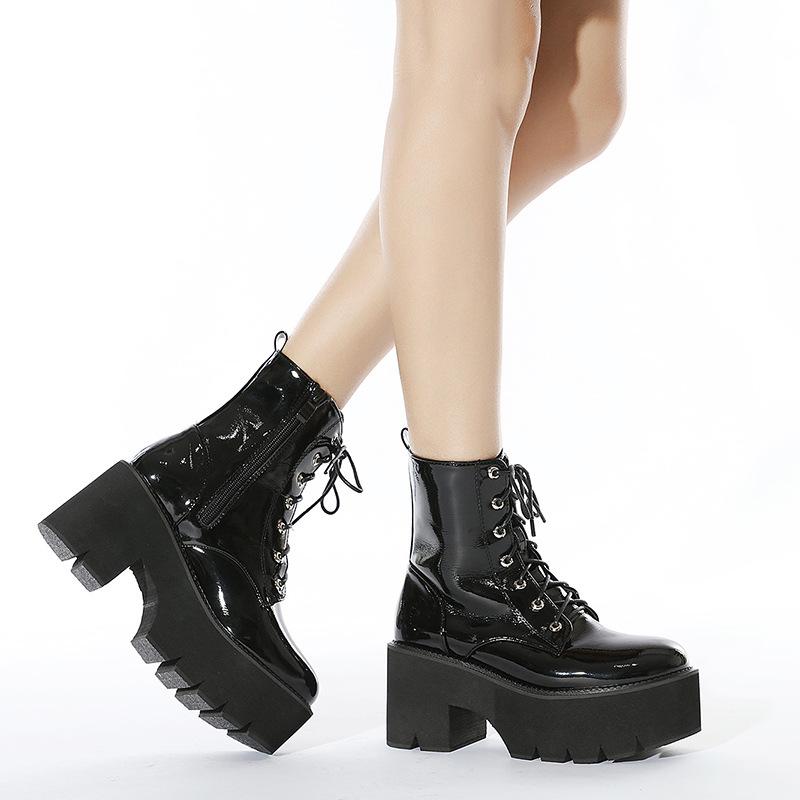 Damenschuhe in großen Größen Herbst und Winter Damenstiefel dicker Absatz Plateau Stiefeletten Schnürstiefel Martin-Stiefel