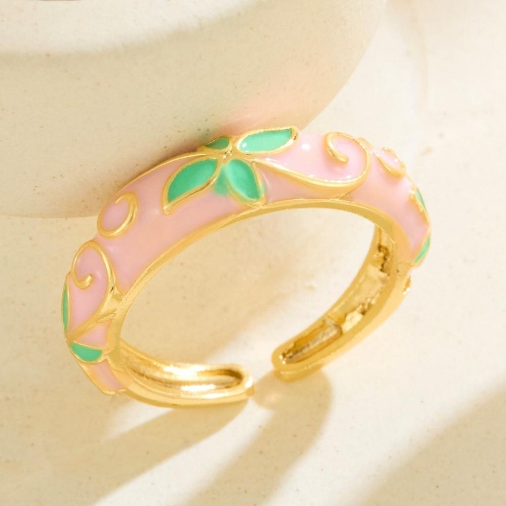 Colorful Oil-Drop Enamel Ring Versatile Drip Glazing Ring Vintage Flower Open Ring  Wedding