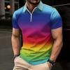 Women Short Sleeve Polo Shirt Dark Blue Teal Spiral Dot Circle Print Half Zip Lapel Top