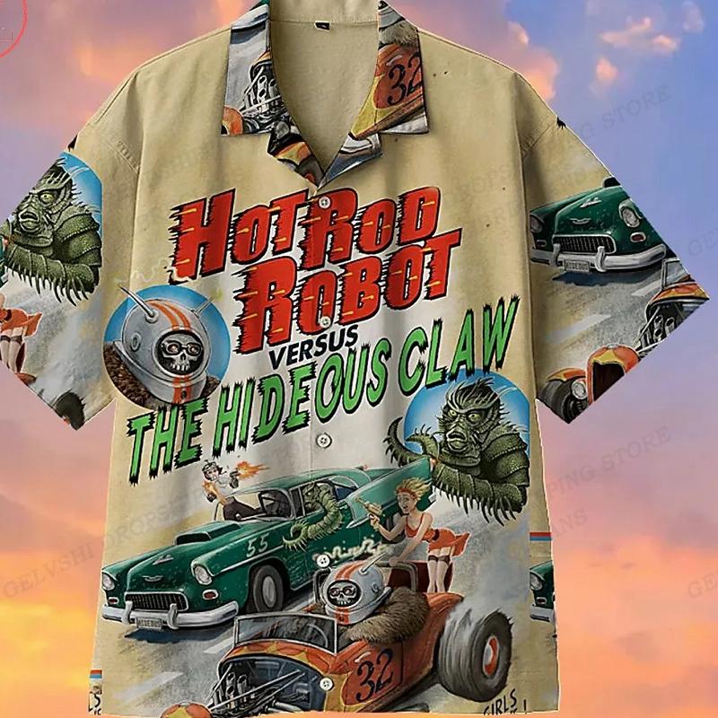 Camicia Hawaiana da Uomo Stampa Grafica Auto Camicie Uomo Moda Casual Blusa da Spiaggia Vacanza Revers Motocicletta Camisa