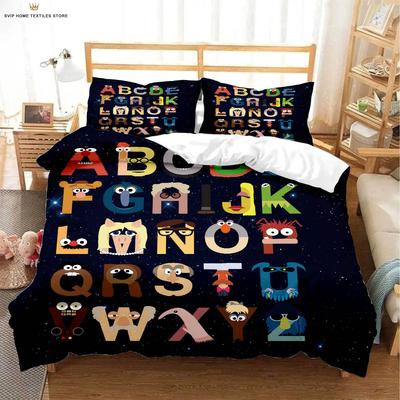 Animation Cartoon Buchstaben Bedruckter Bettbezug Bunt Kinder Bettwäsche Set Bettbezug Kissenbezug 3 Teile Geschenk