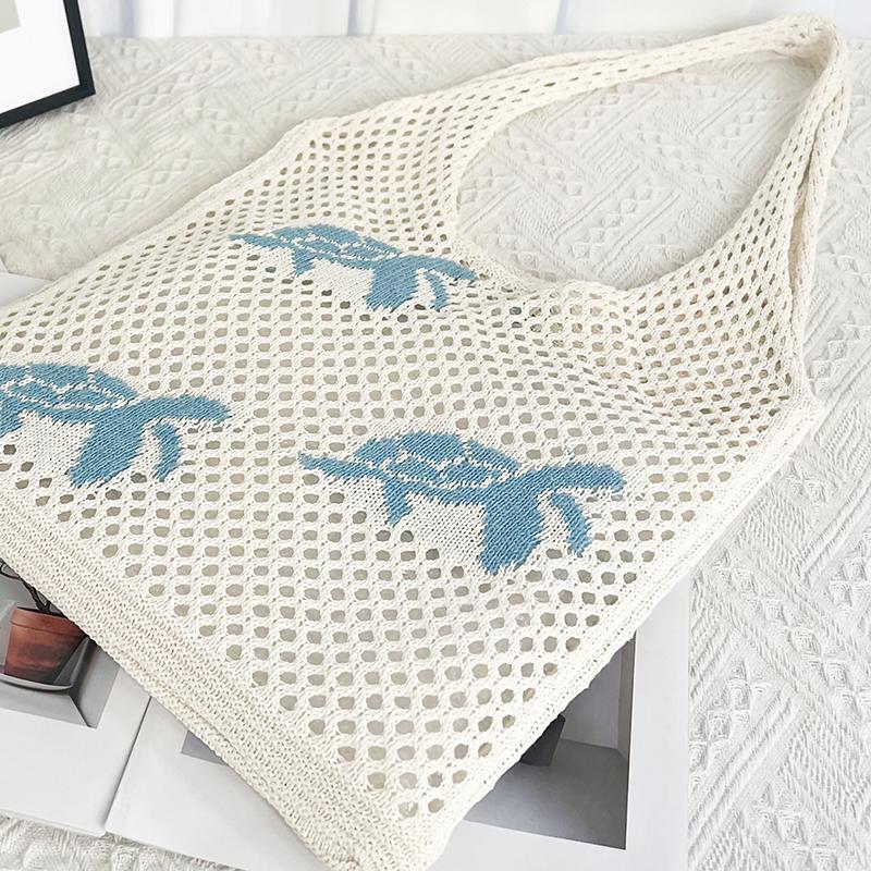 Women's Lightweight Foldable Beach Tote Bag Animal Print Hollow Weave Crochet Design Shoulder Bag for Travel Shopping & Casual Outings KTY