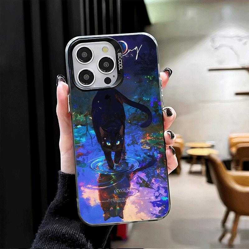 Night Moon Cat Dreamy Art Shockproof Phone Case for iPhone 17 Air 16 16E 15 Pro Max 14 Plus 13 Mini 12 Back Cover Anti Fall Fund