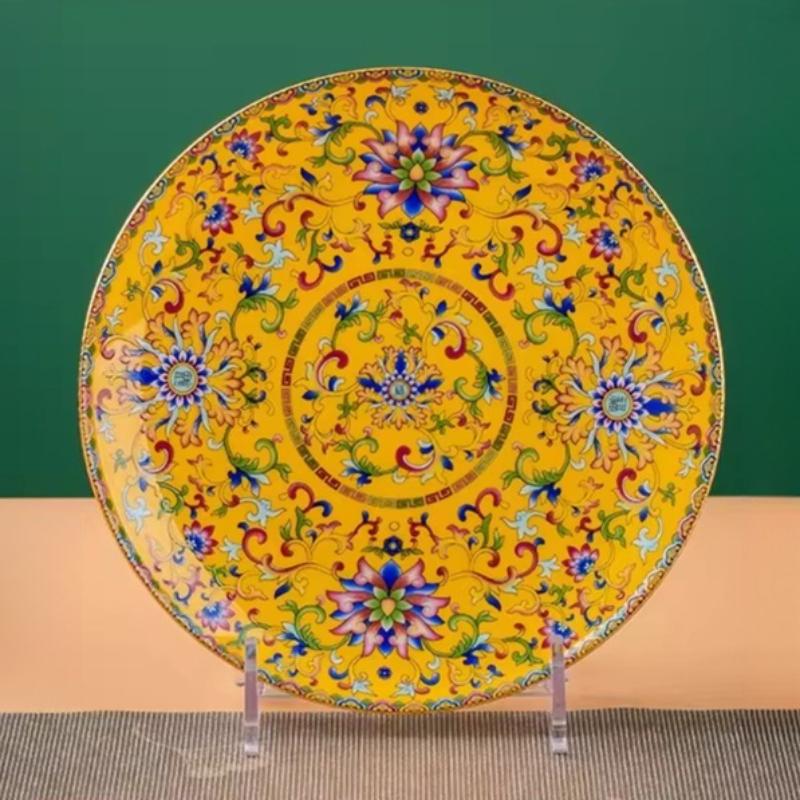 Ceramic Flat Plate Household Palace Style Jingdezhen Enamel Main Dining Plate Chinese Bone China Dessert Plate Tableware 15x1.5cm