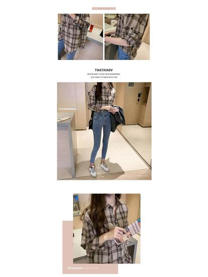 2026 Spring Elegant Korean Plaid Long Sleeve Women's Loose Casual Shirt Jacket