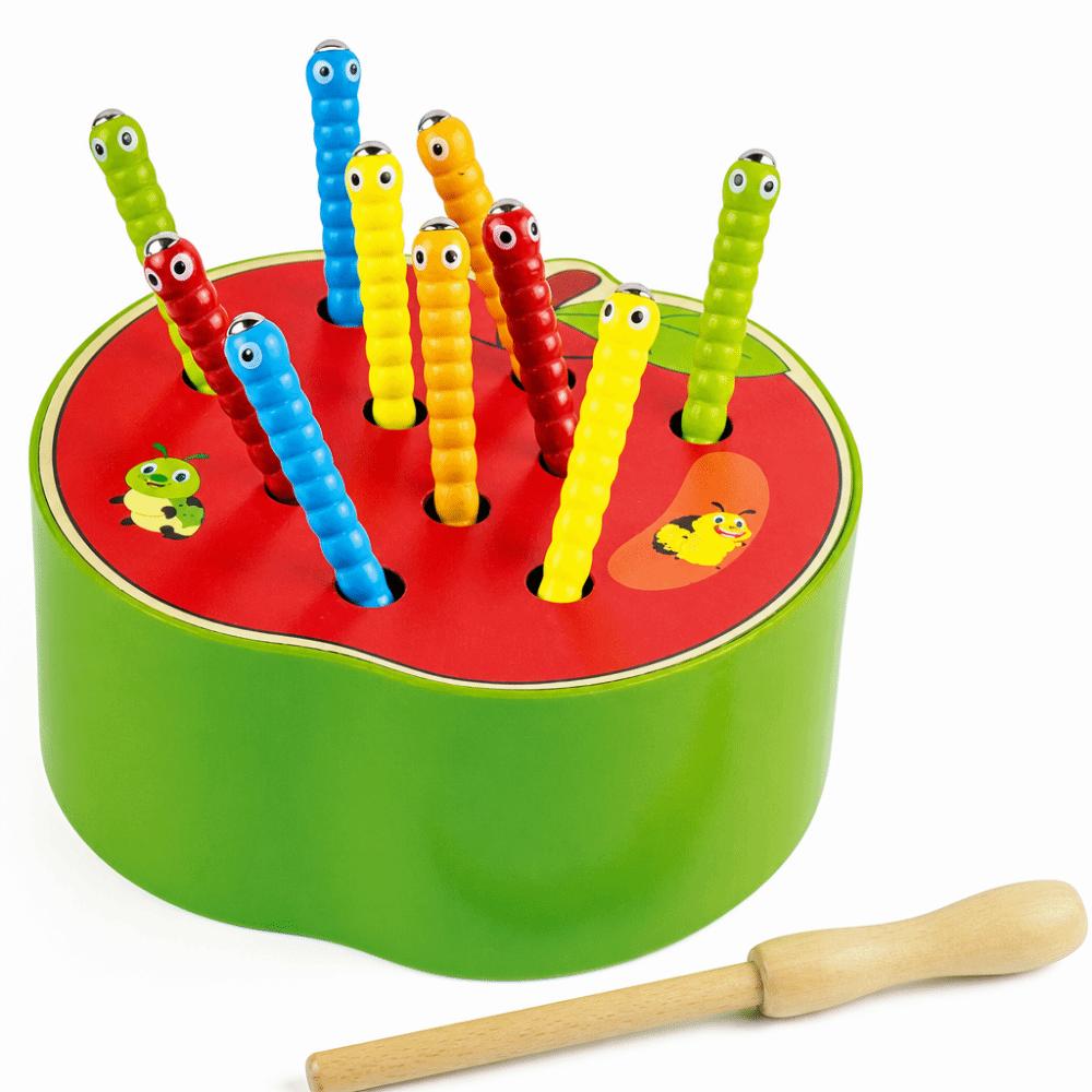 Wooden Catching Worms Game Color Sorting Educational Apple Game For Toddlers