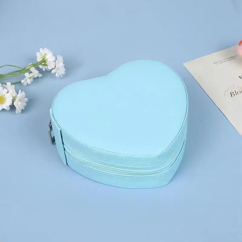 2025 Heart-Shaped Jewelry Box Portable Travel Necklace Pendant Ring Earrings Storage Leather Zipper Cute Jewelry Organizer Box