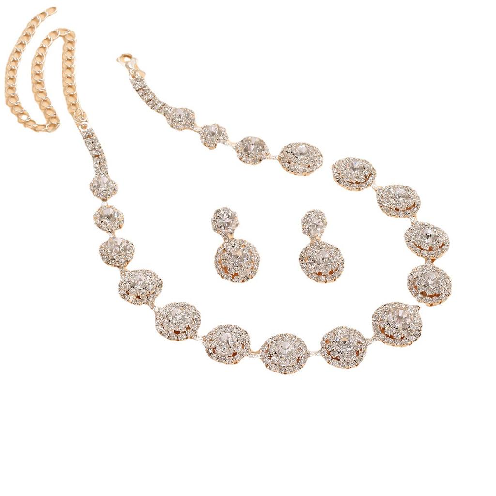 BLINGBAY Women's Jewelry Set Cute Rounded Romantic Wedding Bridal Accessories Rhinestones Elegant Bracelet Necklace Set Women's Modern Jewelry Gift