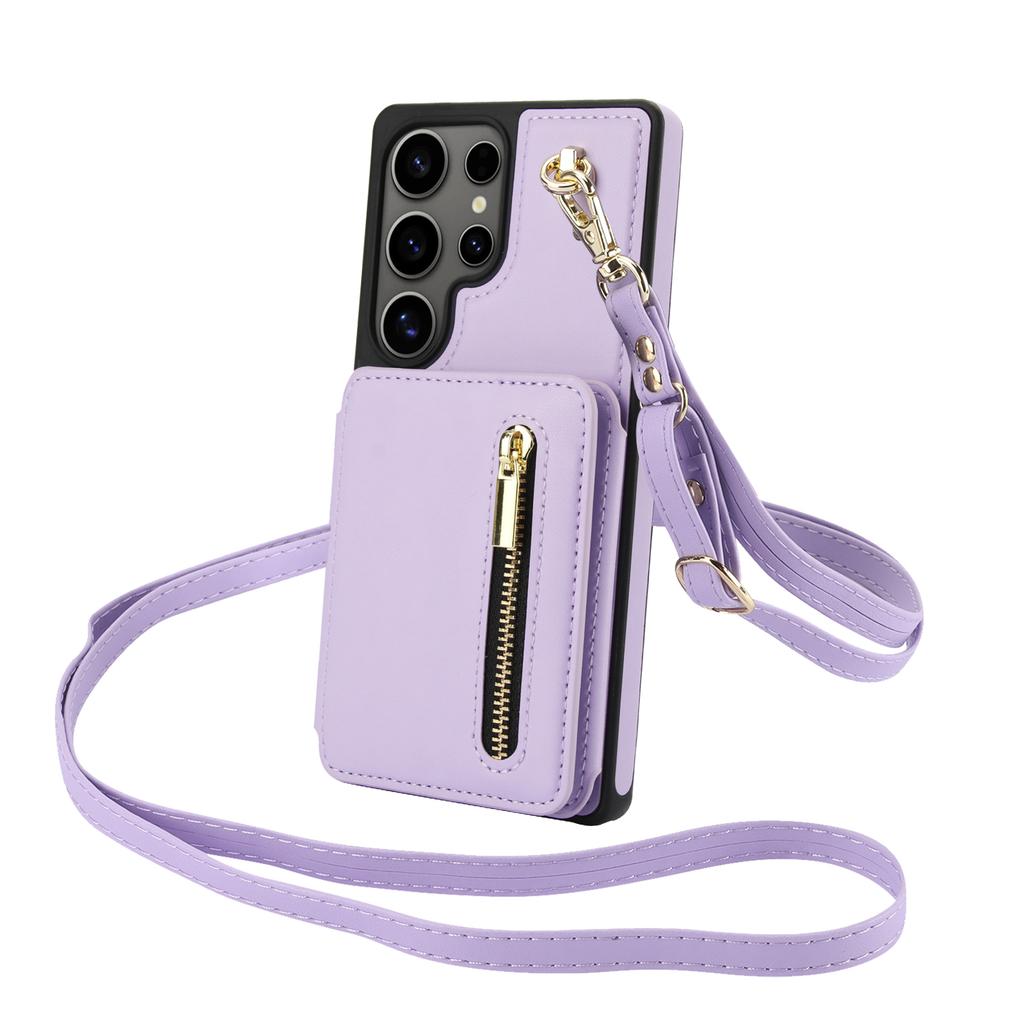 Crossbody Zipper Cards Solt Leather Case For Samsung Galaxy S25 Ultra S24 S23 S22 Plus A16 A26 A36 Kickstand Lanyard Purse Cover