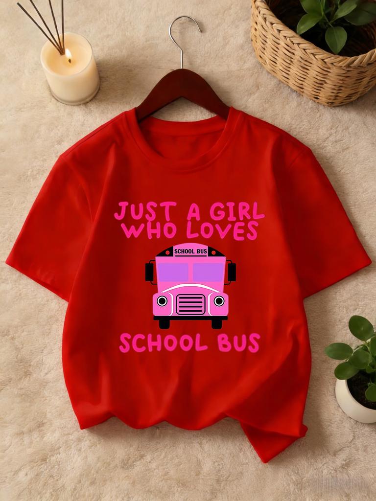 Pink School Bu Slogan Print Kid T Shirt Boys Girls Family Matching Tee Soft Cotton Short Sleeve Children Sweet Daily Casual Wear