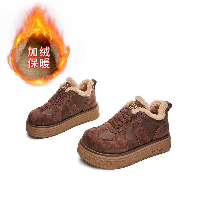 Leather Little White Shoes Women's 2025 Winter New Thick-soled High-top German Training Shoes Women's Velvet Cotton Shoes Casual Versatile Women's
