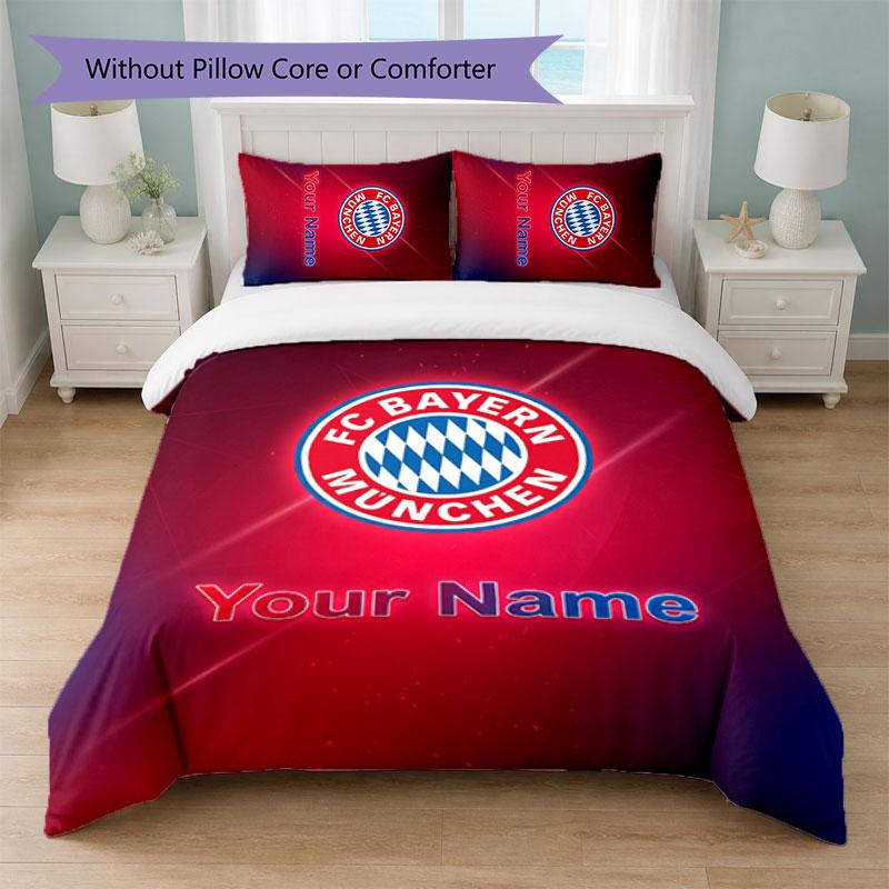 Set Biancheria da Letto Personalizzato Bayern Monaco con Nome Testo 1 Copripiumino+2 Federe Logo Calcio Regalo Personalizzato per Occasioni Speciali Decorazione Camera da Letto